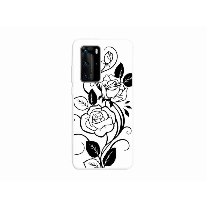 Gelový kryt mmCase na mobil Huawei P40 Pro - černobílá růže