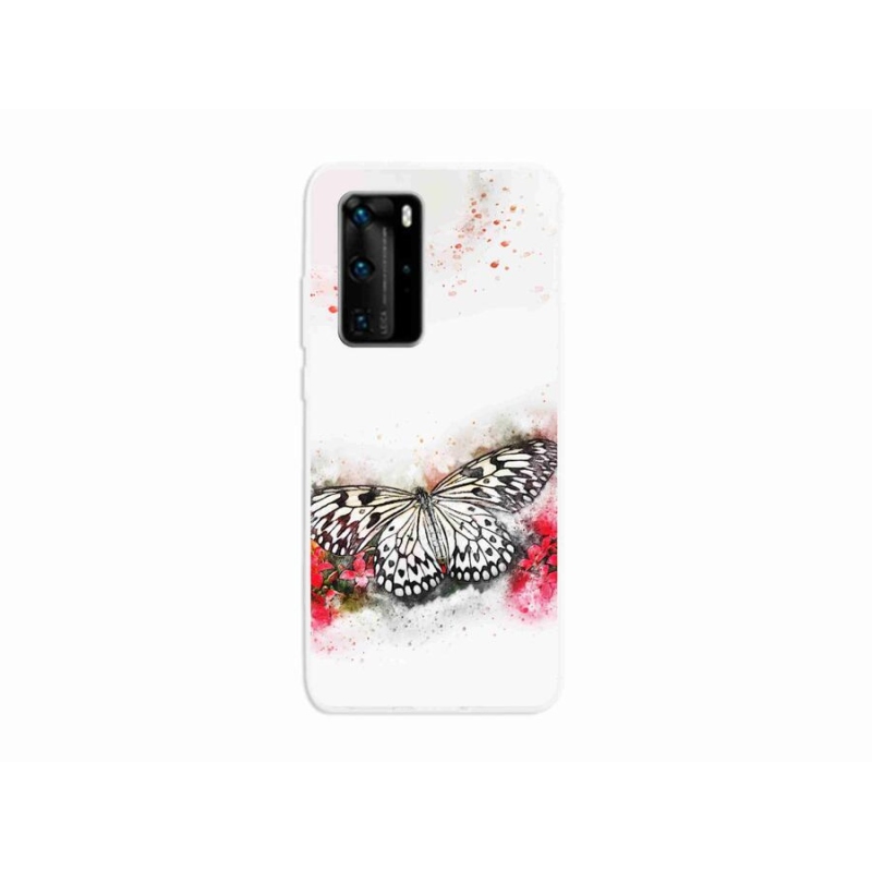 Gelový kryt mmCase na mobil Huawei P40 Pro - černobílý motýl