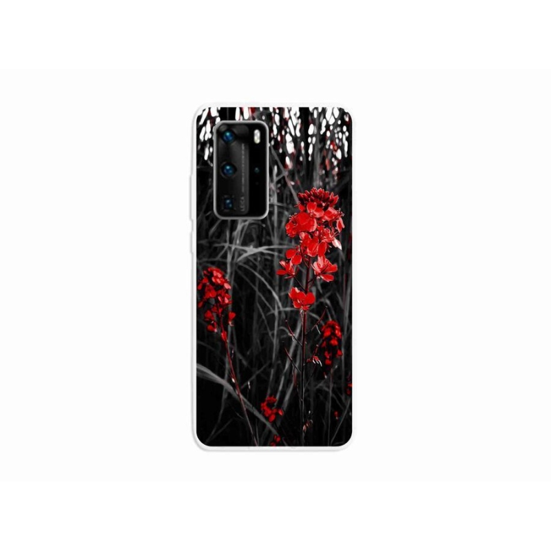 Gelový kryt mmCase na mobil Huawei P40 Pro - červená rostlina