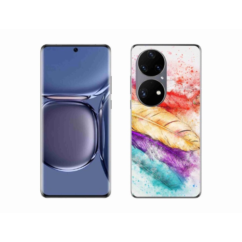 Gelový kryt mmCase na mobil Huawei P50 Pro - barevné peří