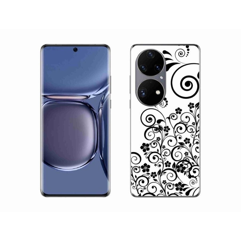 Gelový kryt mmCase na mobil Huawei P50 Pro - černobílé květinové vzory