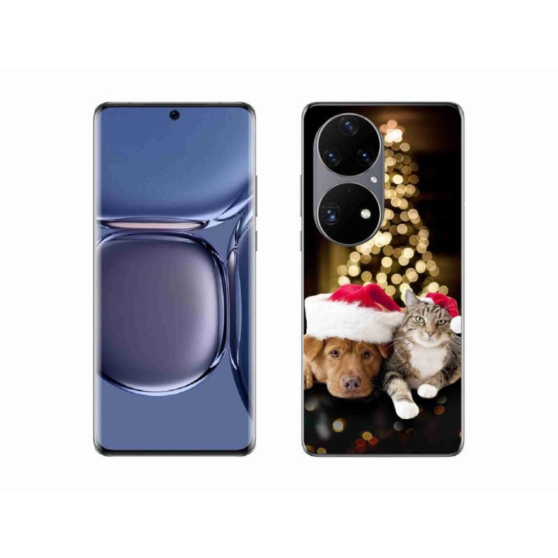 Gelový kryt mmCase na mobil Huawei P50 Pro - vánoční pes a kočka