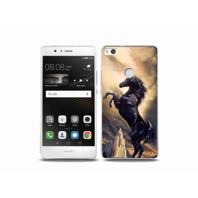 Gelový kryt mmCase na mobil Huawei P9 Lite (2017) - černý kreslený kůň