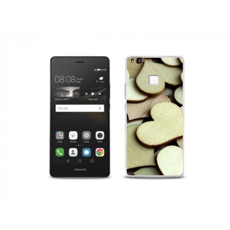 Gelový kryt mmCase na mobil Huawei P9 Lite - dřevěná srdíčka