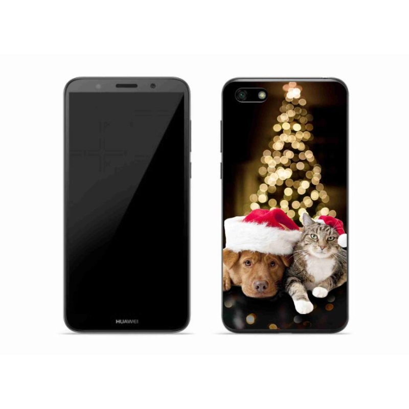 Gelový kryt mmCase na mobil Huawei Y5 (2018) - vánoční pes a kočka