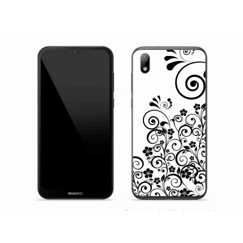 Gelový kryt mmCase na mobil Huawei Y5 (2019) - černobílé květinové vzory