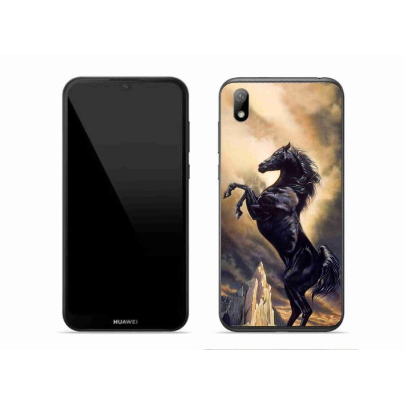 Gelový kryt mmCase na mobil Huawei Y5 (2019) - černý kreslený kůň