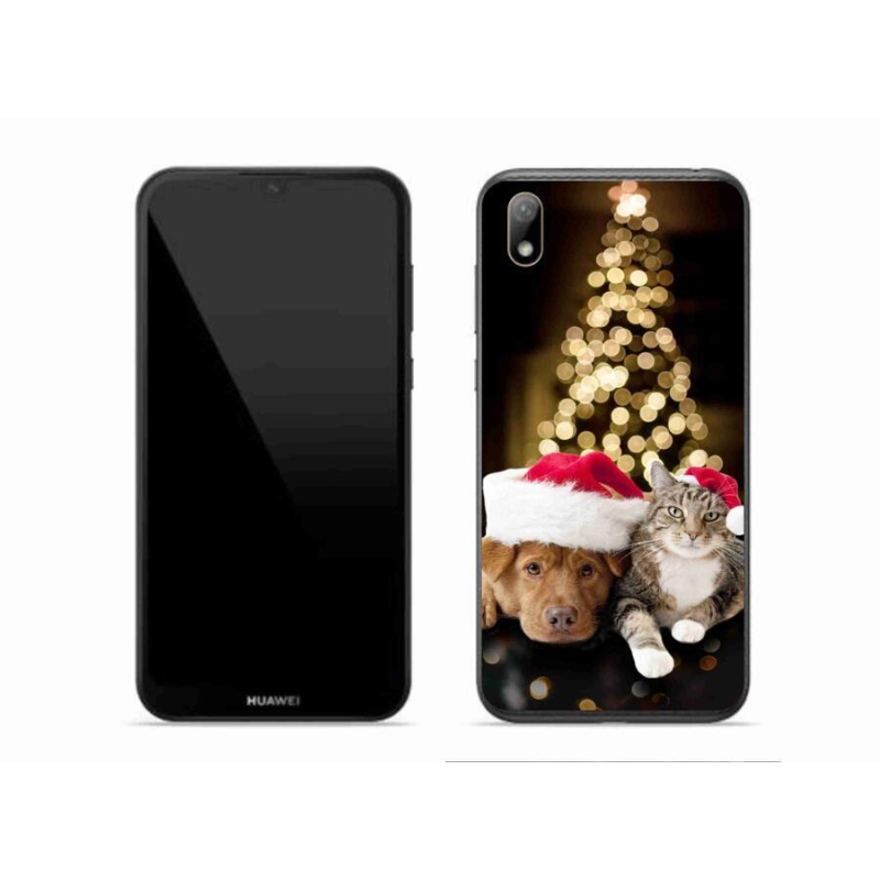 Gelový kryt mmCase na mobil Huawei Y5 (2019) - vánoční pes a kočka