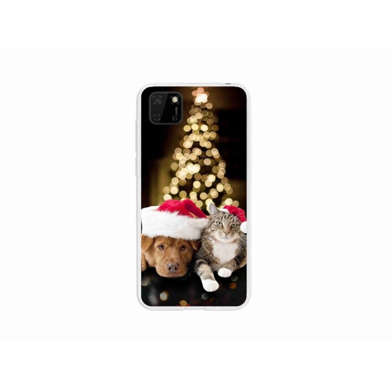 Gelový kryt mmCase na mobil Huawei Y5p - vánoční pes a kočka