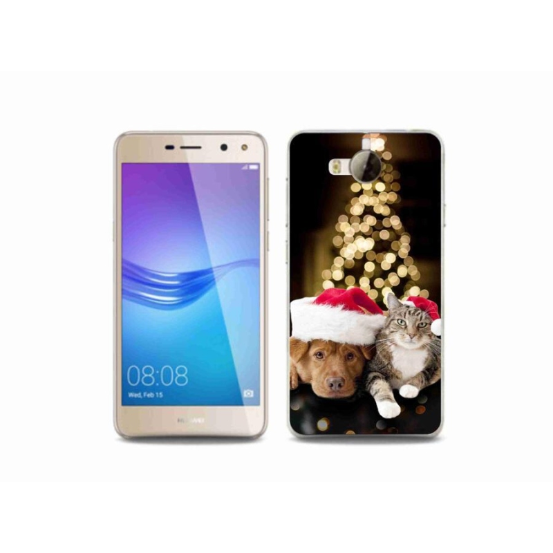 Gelový kryt mmCase na mobil Huawei Y6 (2017) - vánoční pes a kočka