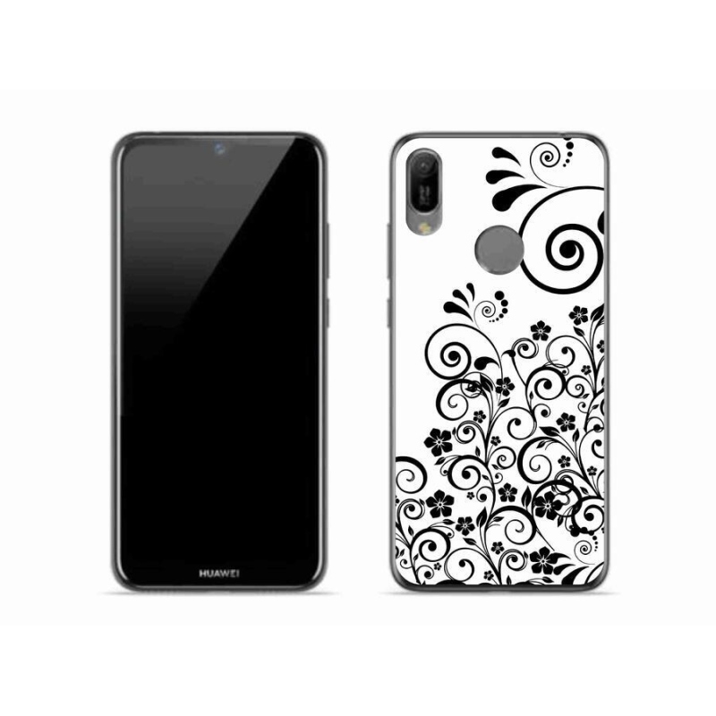 Gelový kryt mmCase na mobil Huawei Y6 (2019) - černobílé květinové vzory