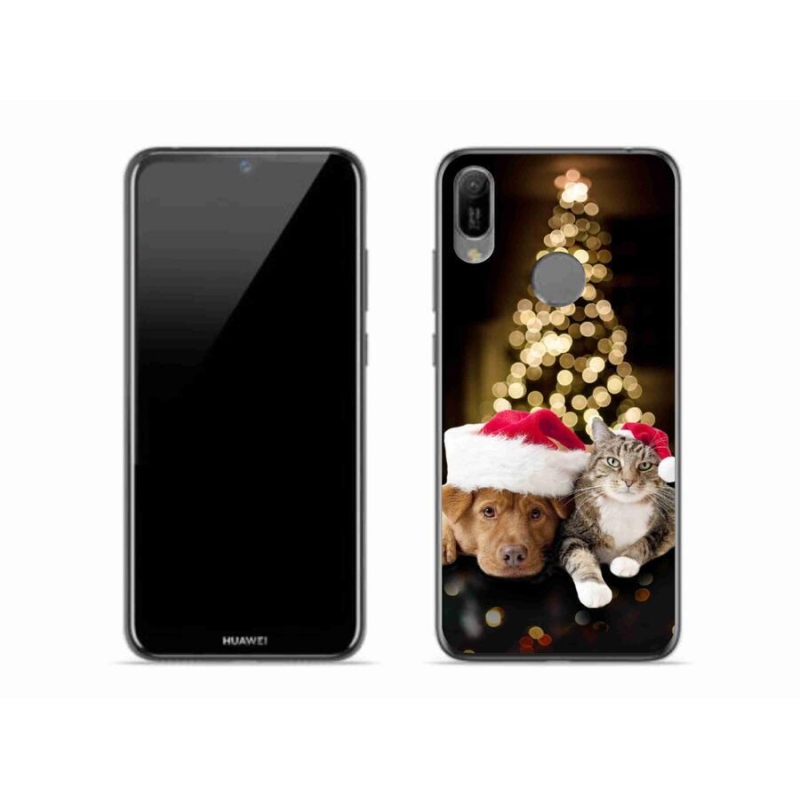 Gelový kryt mmCase na mobil Huawei Y6 (2019) - vánoční pes a kočka