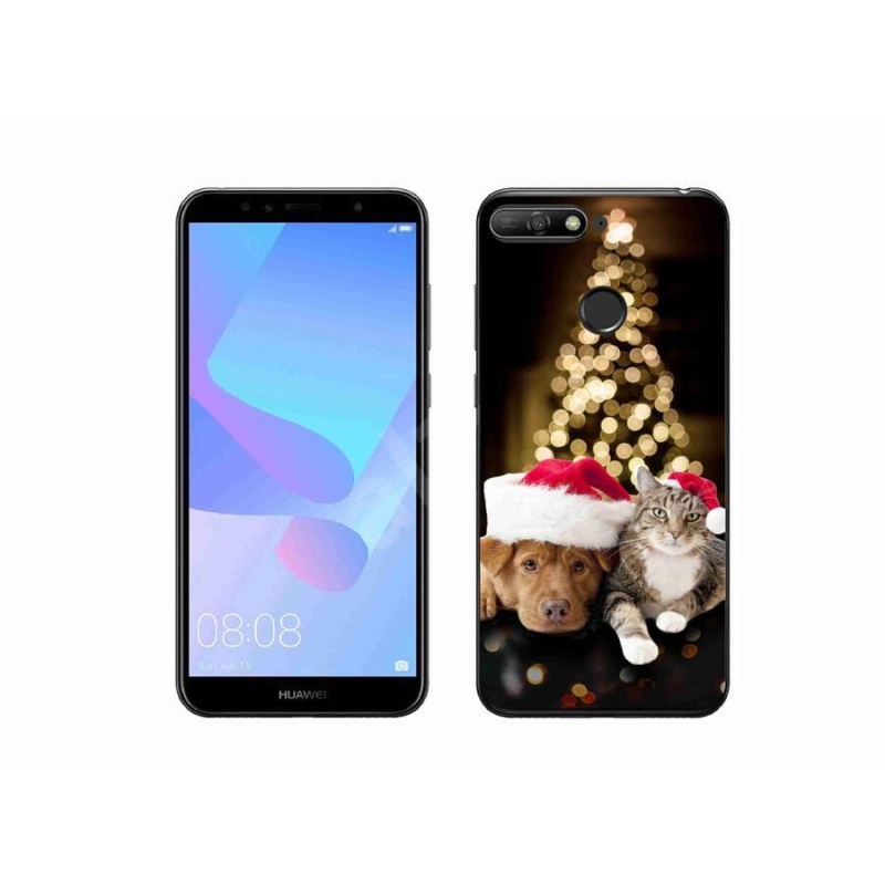 Gelový kryt mmCase na mobil Huawei Y6 Prime (2018) - vánoční pes a kočka