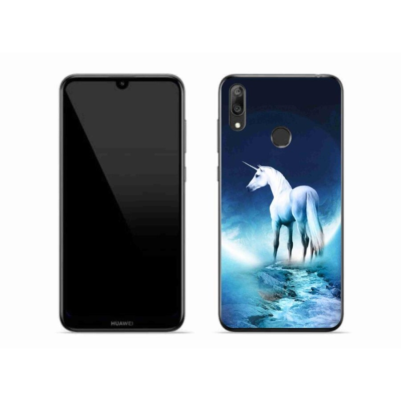 Gelový kryt mmCase na mobil Huawei Y7 (2019) - bílý jednorožec