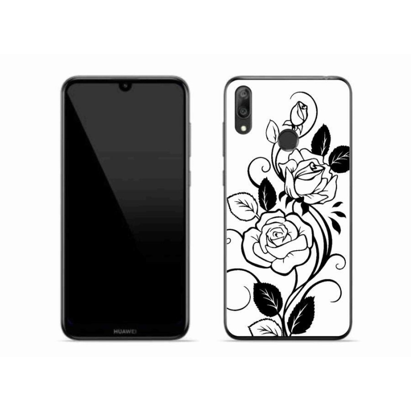 Gelový kryt mmCase na mobil Huawei Y7 (2019) - černobílá růže