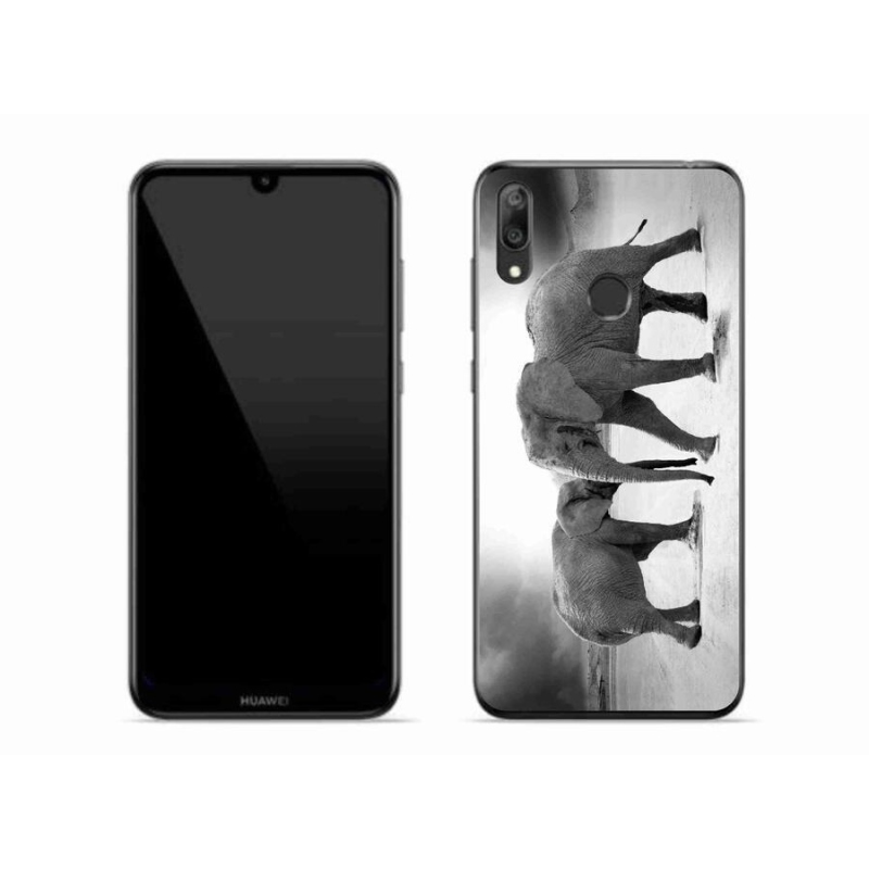 Gelový kryt mmCase na mobil Huawei Y7 (2019) - černobílí sloni