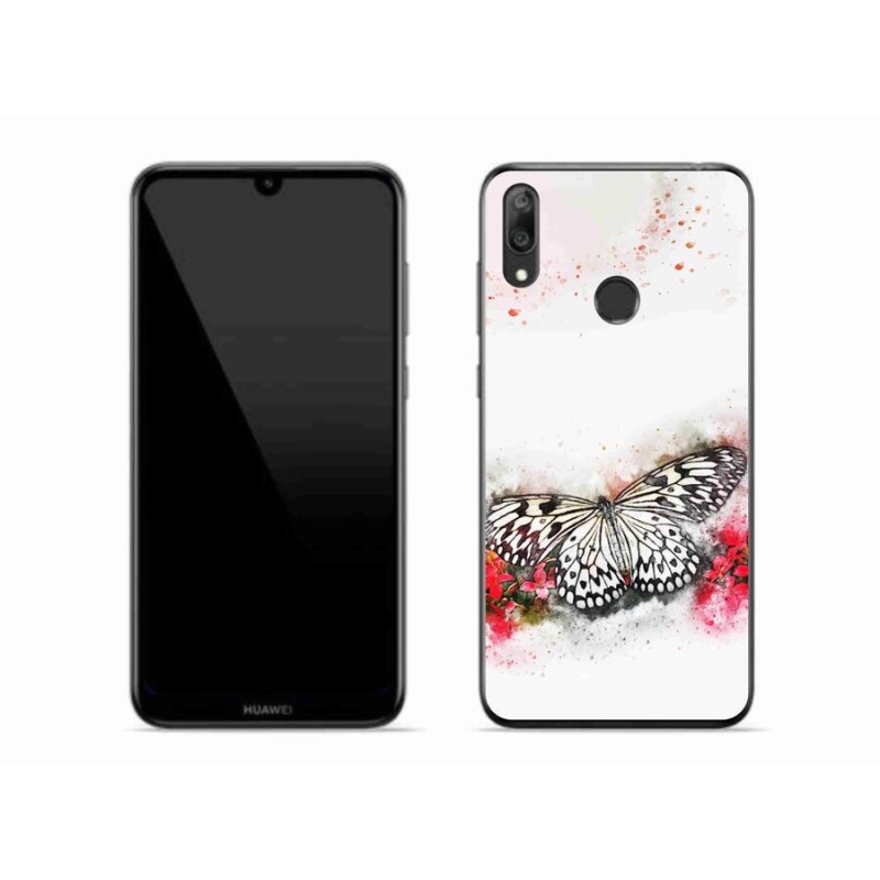 Gelový kryt mmCase na mobil Huawei Y7 (2019) - černobílý motýl