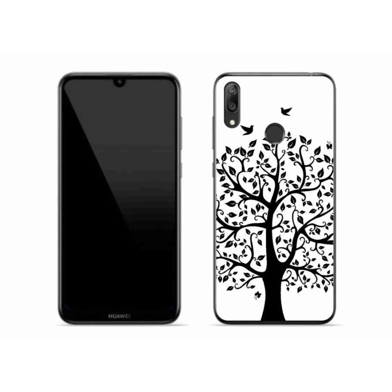 Gelový kryt mmCase na mobil Huawei Y7 (2019) - černobílý strom