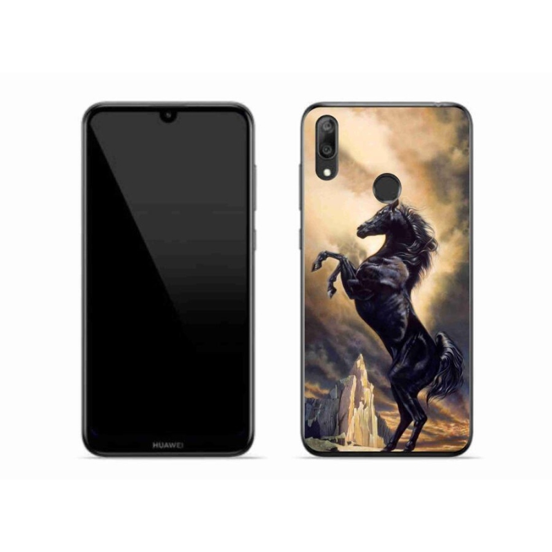 Gelový kryt mmCase na mobil Huawei Y7 (2019) - černý kreslený kůň