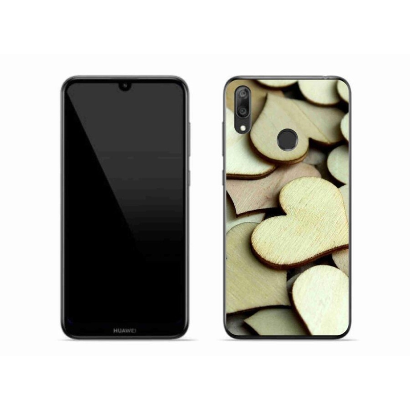 Gelový kryt mmCase na mobil Huawei Y7 (2019) - dřevěná srdíčka