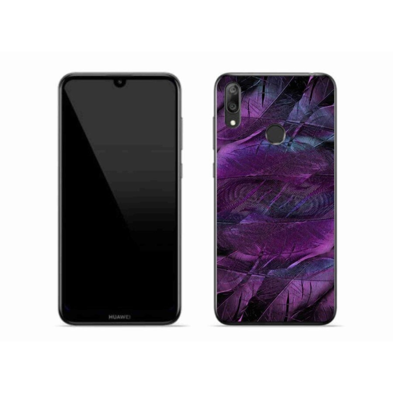 Gelový kryt mmCase na mobil Huawei Y7 (2019) - fialová pírka