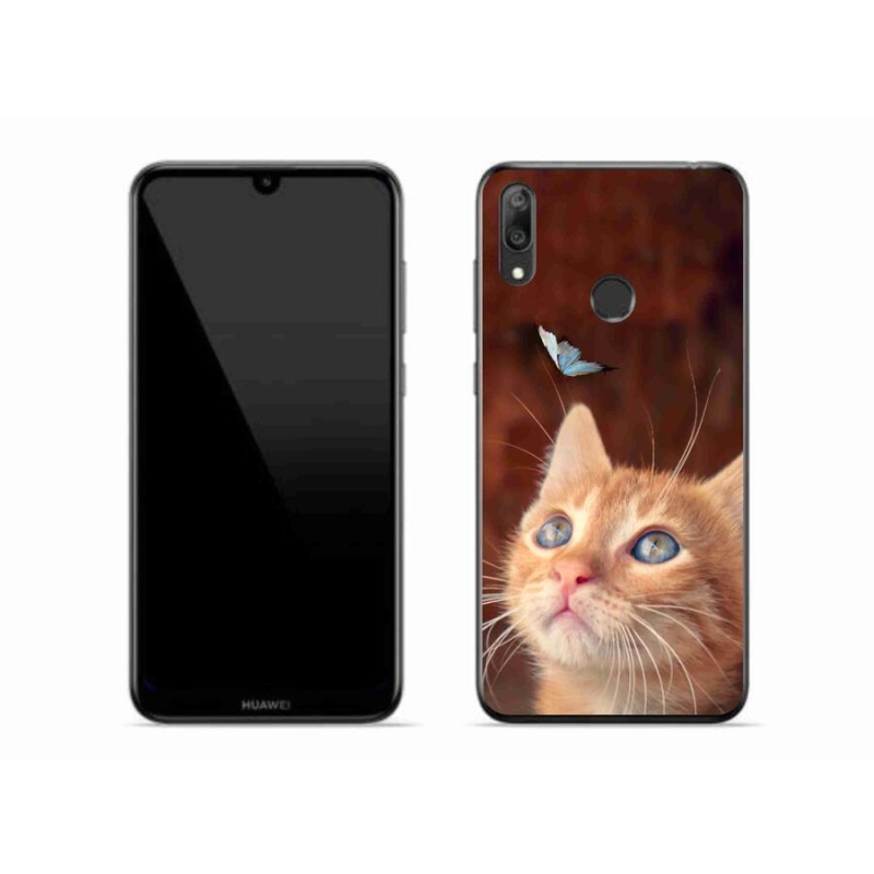 Gelový kryt mmCase na mobil Huawei Y7 (2019) - motýl a kotě