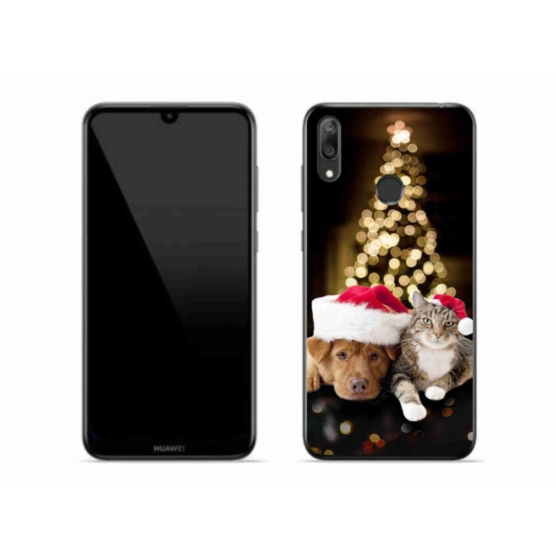 Gelový kryt mmCase na mobil Huawei Y7 (2019) - vánoční pes a kočka
