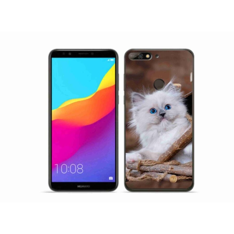 Gelový kryt mmCase na mobil Huawei Y7 Prime (2018) - bílé kotě