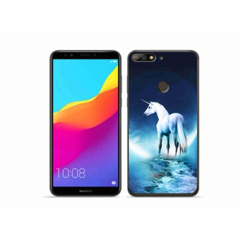 Gelový kryt mmCase na mobil Huawei Y7 Prime (2018) - bílý jednorožec
