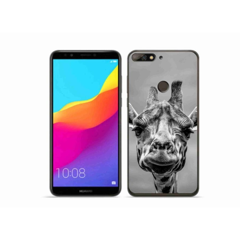 Gelový kryt mmCase na mobil Huawei Y7 Prime (2018) - černobílá žirafa