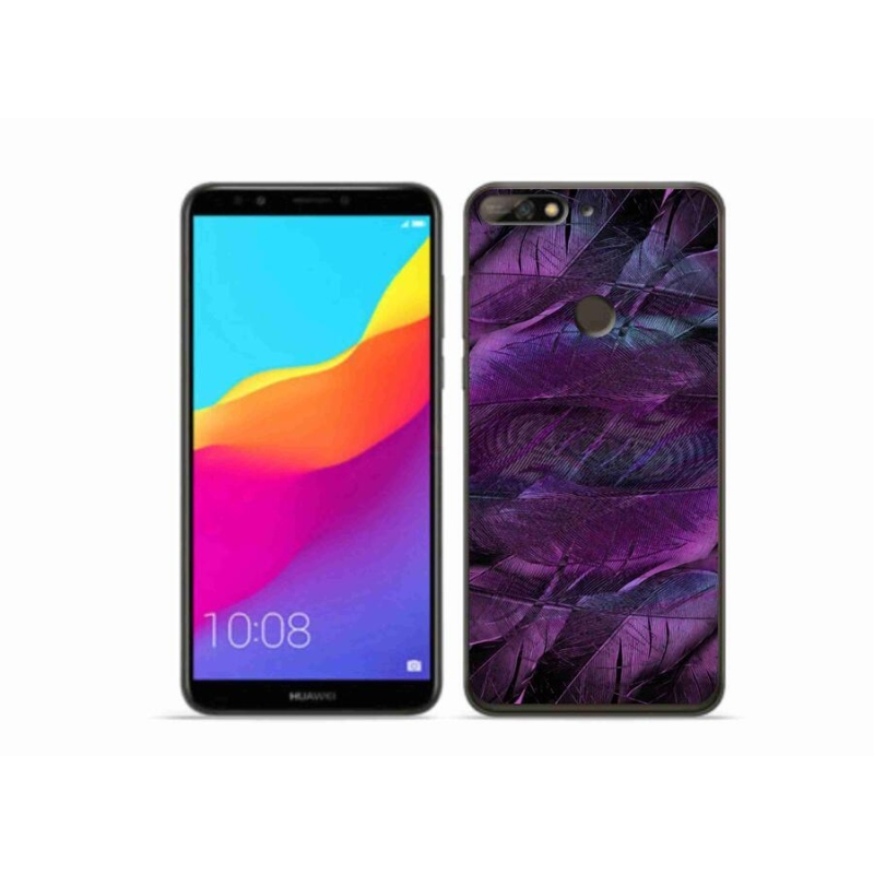 Gelový kryt mmCase na mobil Huawei Y7 Prime (2018) - fialová pírka