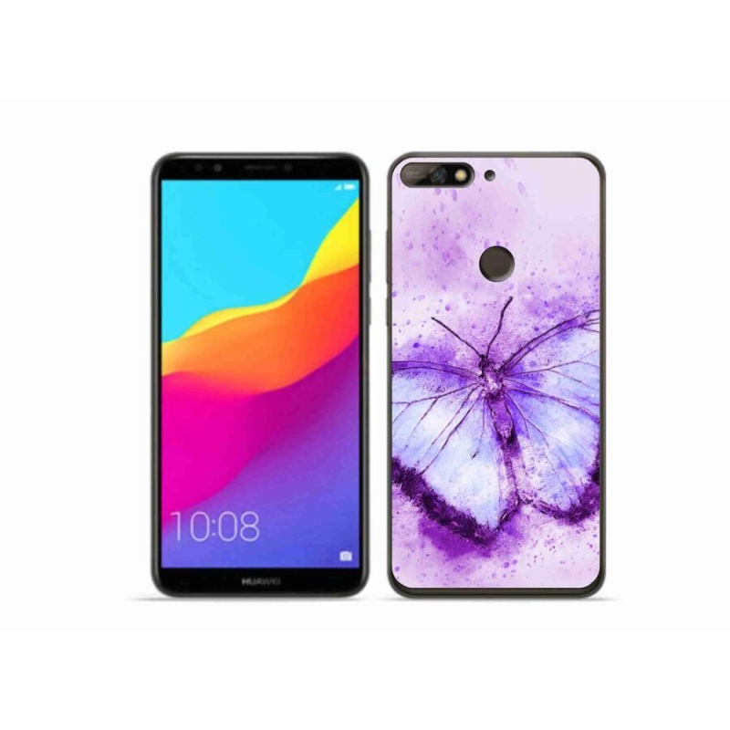 Gelový kryt mmCase na mobil Huawei Y7 Prime (2018) - fialový motýl