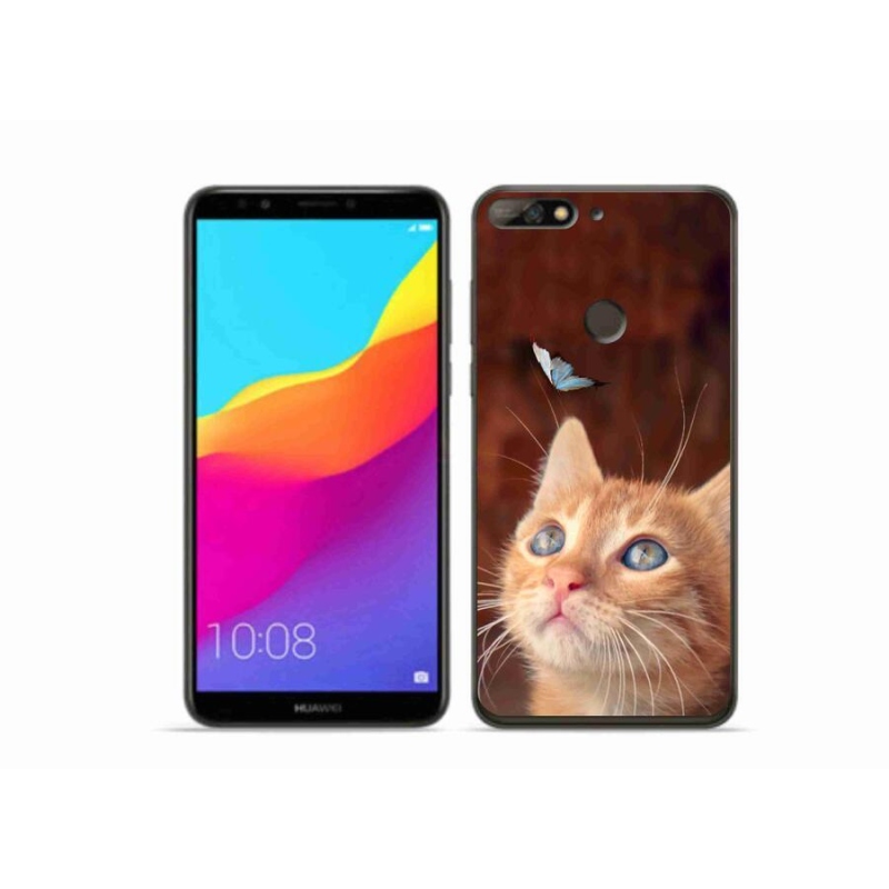 Gelový kryt mmCase na mobil Huawei Y7 Prime (2018) - motýl a kotě