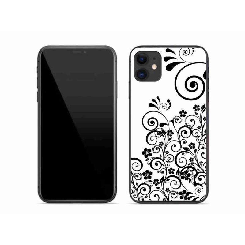 Gelový kryt mmCase na mobil iPhone 11 - černobílé květinové vzory