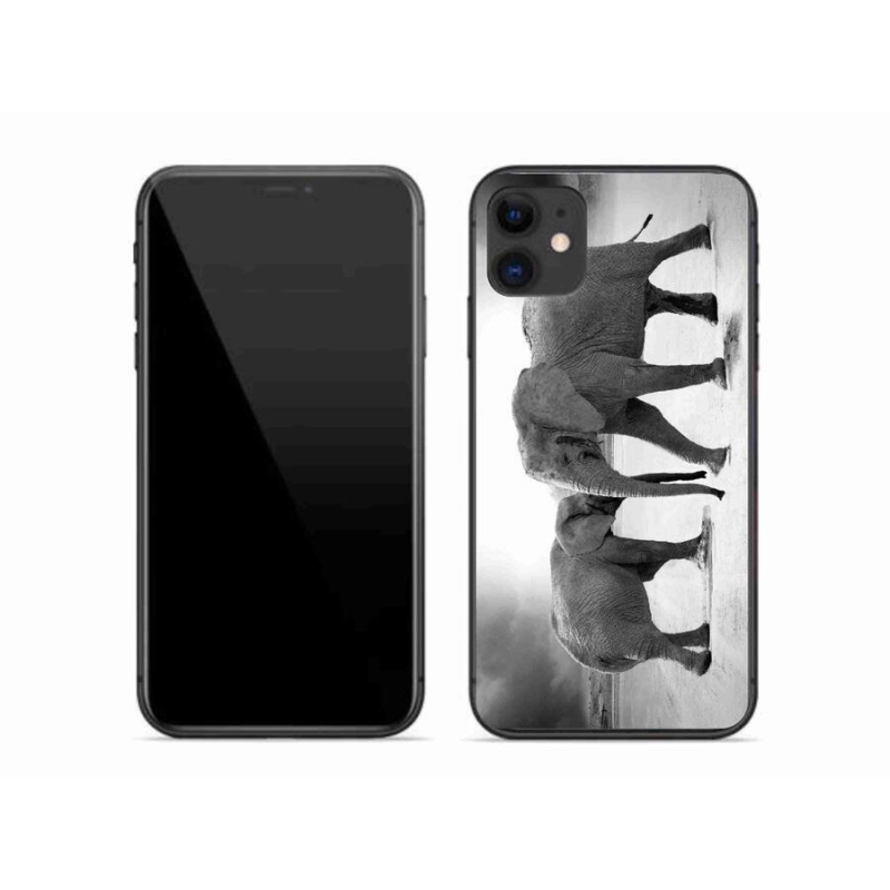 Gelový kryt mmCase na mobil iPhone 11 - černobílí sloni