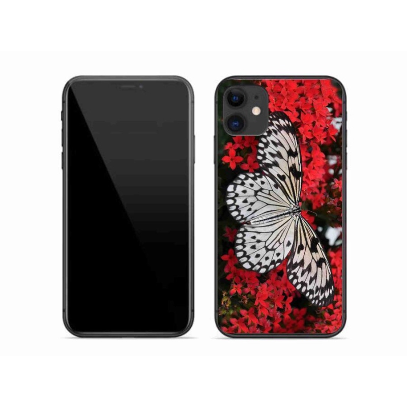 Gelový kryt mmCase na mobil iPhone 11 - černobílý motýl 1
