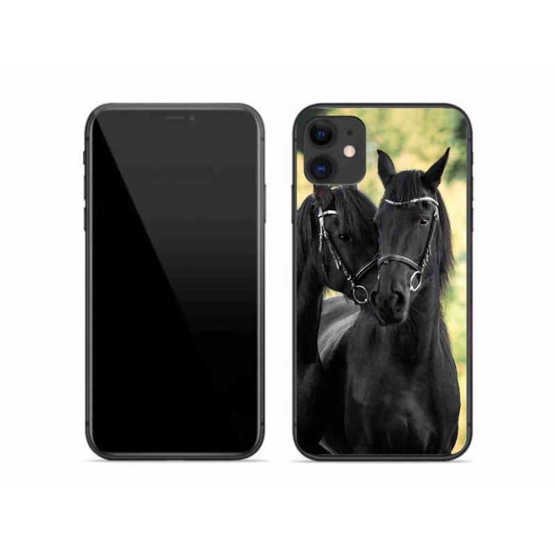 Gelový kryt mmCase na mobil iPhone 11 - dva černí koně