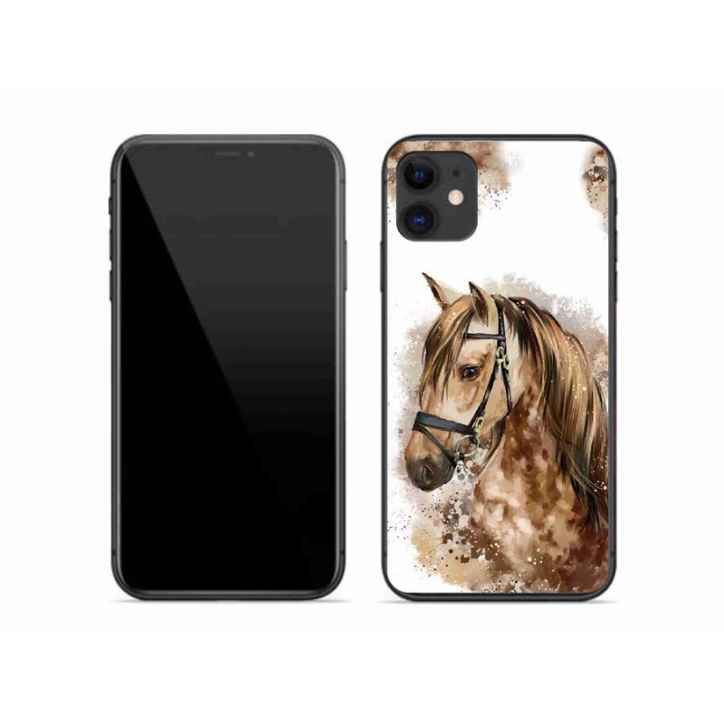 Gelový kryt mmCase na mobil iPhone 11 - hnědý kreslený kůň