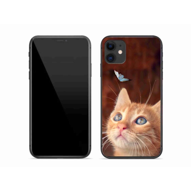 Gelový kryt mmCase na mobil iPhone 11 - motýl a kotě