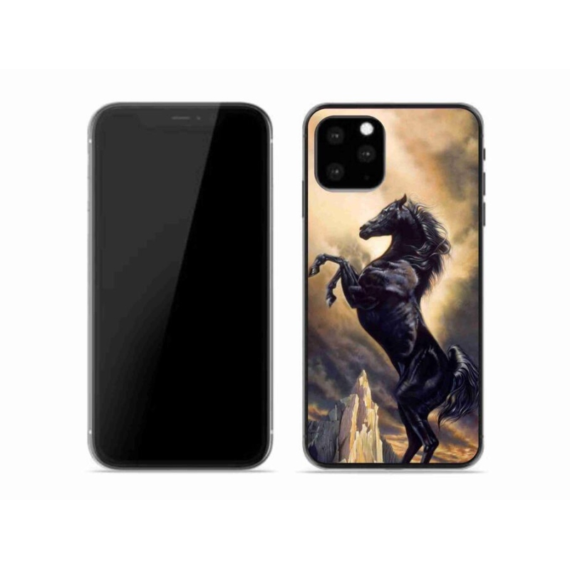 Gelový kryt mmCase na mobil iPhone 11 Pro - černý kreslený kůň