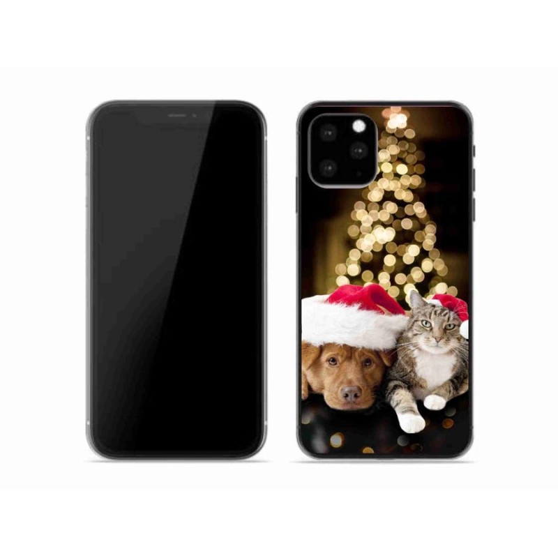 Gelový kryt mmCase na mobil iPhone 11 Pro - vánoční pes a kočka