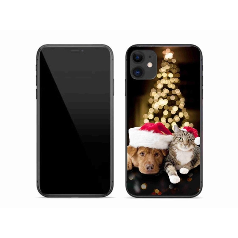 Gelový kryt mmCase na mobil iPhone 11 - vánoční pes a kočka