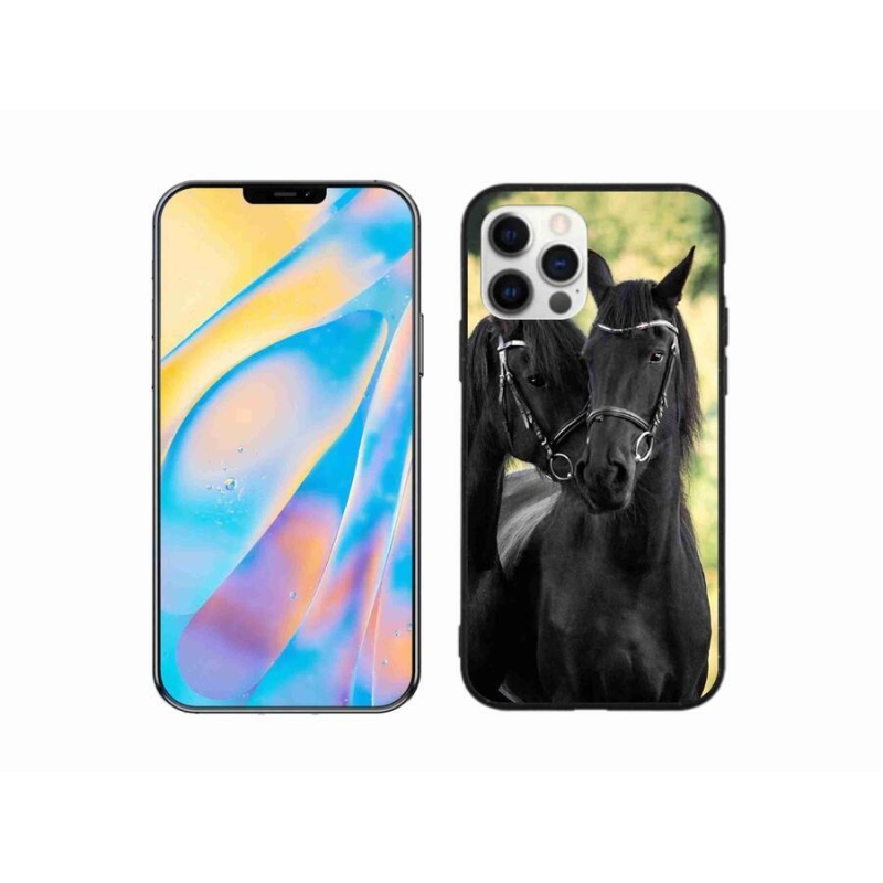 Gelový kryt mmCase na mobil iPhone 12 - dva černí koně