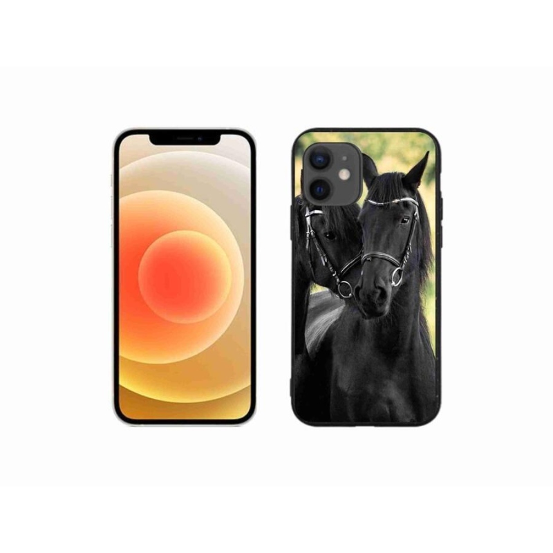 Gelový kryt mmCase na mobil iPhone 12 mini - dva černí koně
