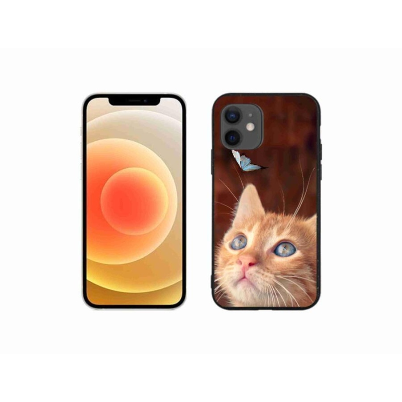 Gelový kryt mmCase na mobil iPhone 12 mini - motýl a kotě