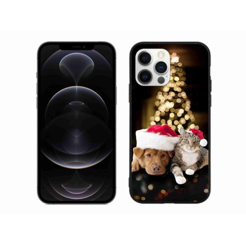 Gelový kryt mmCase na mobil iPhone 12 Pro Max - vánoční pes a kočka