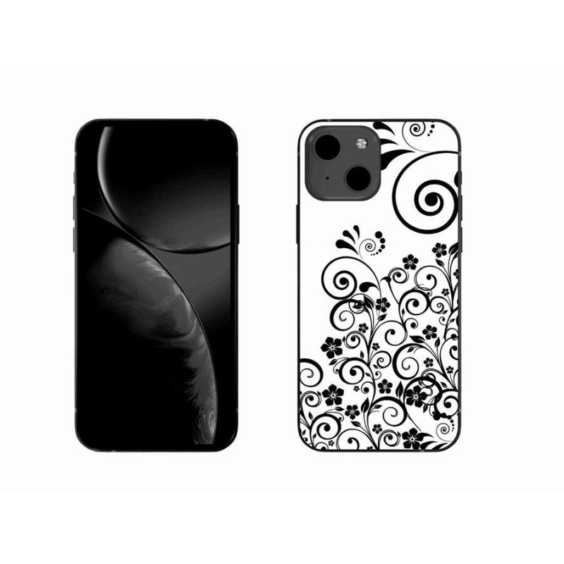 Gelový kryt mmCase na mobil iPhone 13 6.1 - černobílé květinové vzory