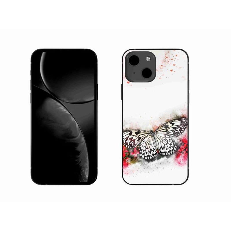 Gelový kryt mmCase na mobil iPhone 13 6.1 - černobílý motýl