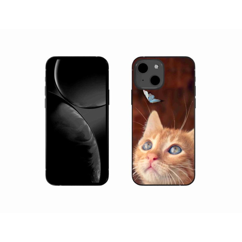 Gelový kryt mmCase na mobil iPhone 13 mini 5.4 - motýl a kotě