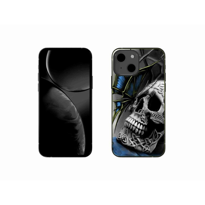 Gelový kryt mmCase na mobil iPhone 13 mini 5.4 - motýl a lebka